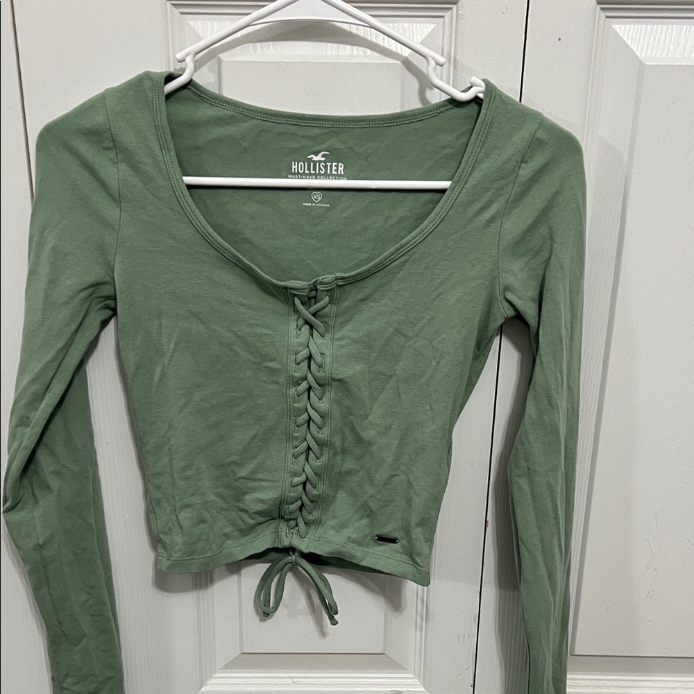 Hollister Women's Sage Green Lace-Up Blouse